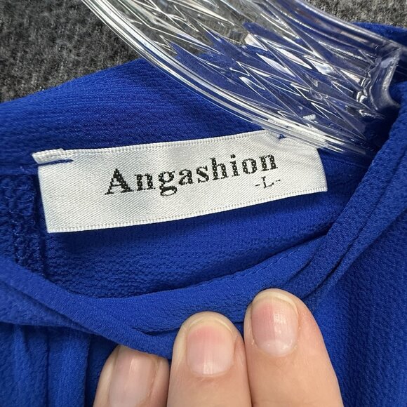 Navy Blue Blouse Womens Large Flowy Pullover Career Polyester Top Lightweight - Picture 5 of 14